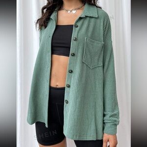 Oversized waffle button down top